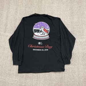 Toronto Raptors OVO Christmas long sleeve shirt mens Large Black Owl‎ globe